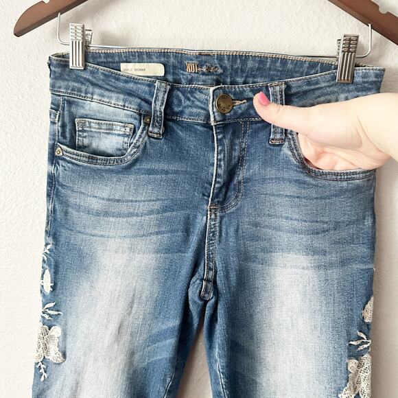 Kut from the Kloth Skinny Crochet Lace Floral Blue Jeans Women’s‎ Size 4 - Picture 4 of 12
